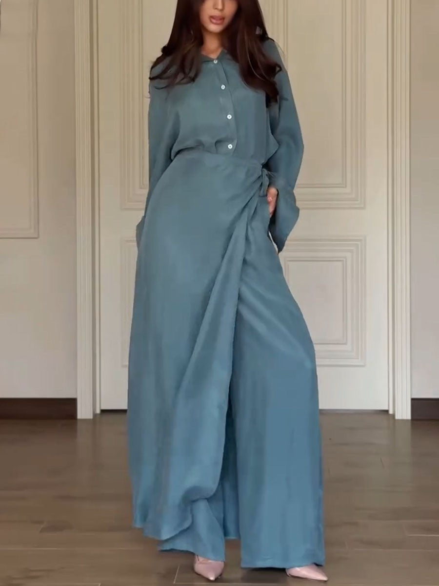 Casual shirt + skirt pants two-piece set