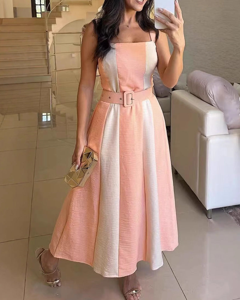 Fashion Contrast Color  Wide Strap Dress