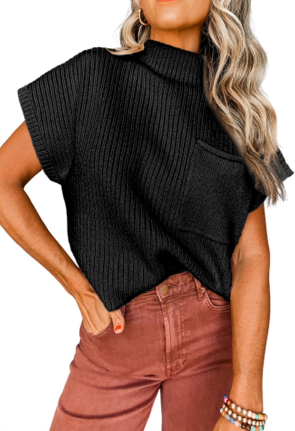 Casual Women's Stand Collar Short Sleeve Knitted Sweater Vest(Buy 2 Free Shipping)