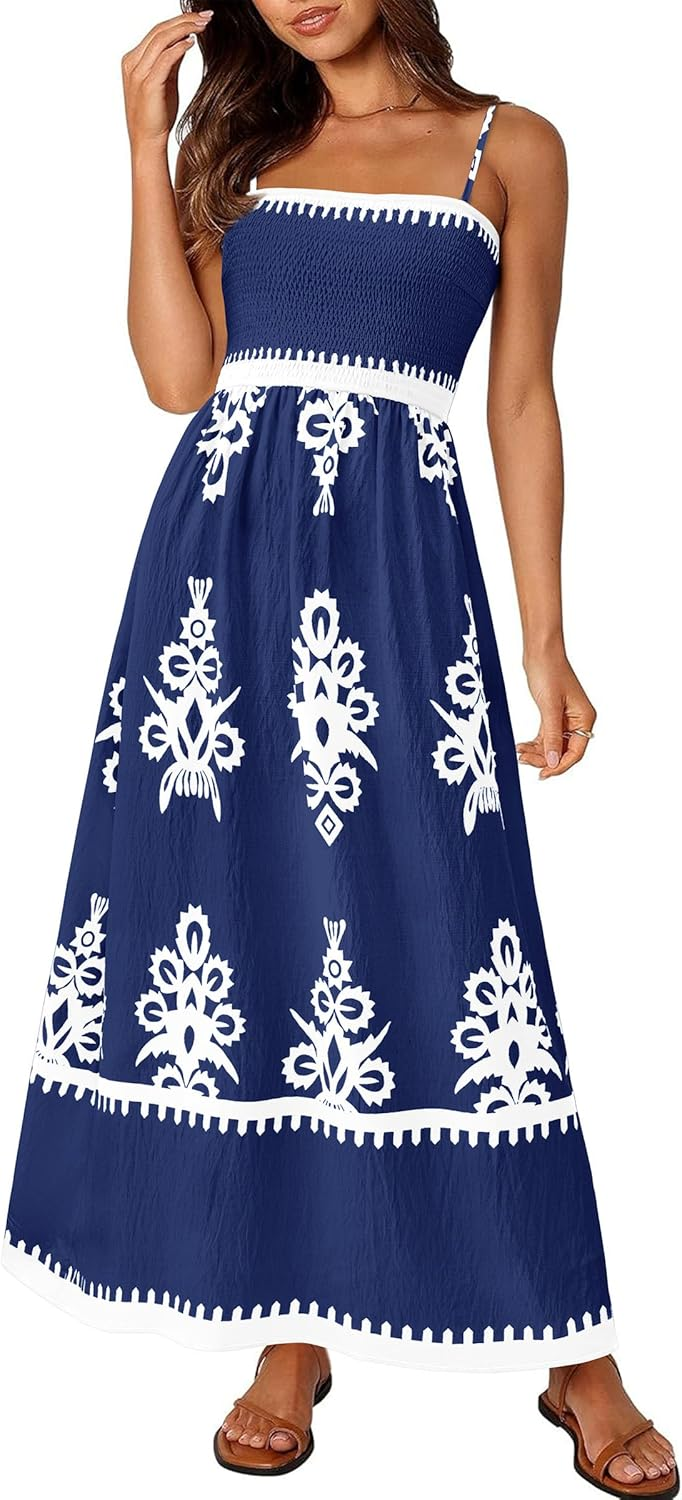Spaghetti Strap Ruffled Floral Bohemian Maxi Dress With Pockets(Buy 2 Free Shipping)