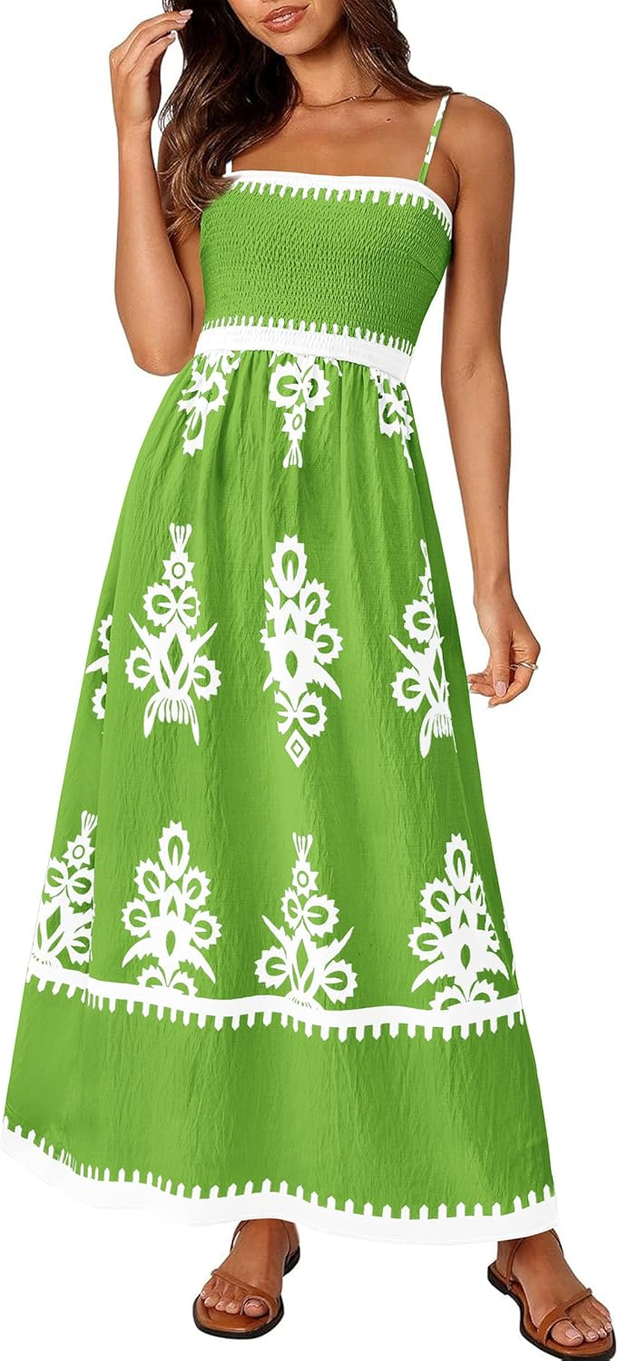 Spaghetti Strap Ruffled Floral Bohemian Maxi Dress With Pockets(Buy 2 Free Shipping)