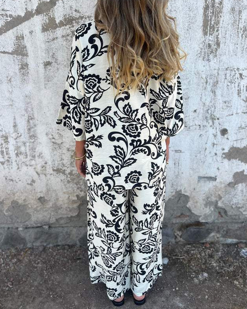 Floral Print Shirt Trousers Set