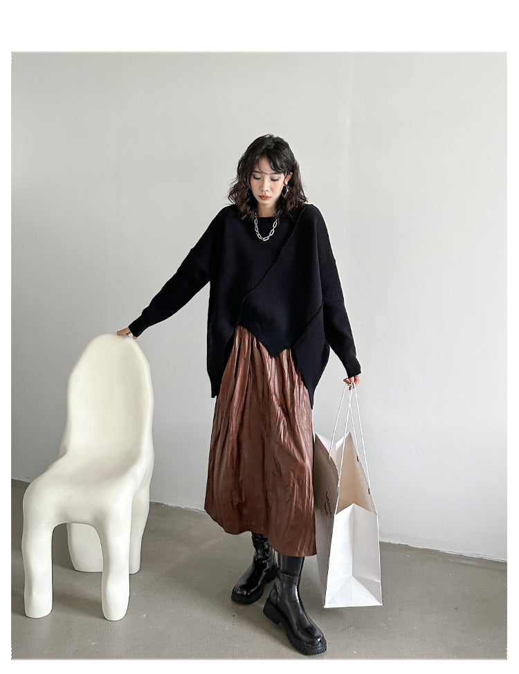 Irregular Knit Long Sleeve Sweater