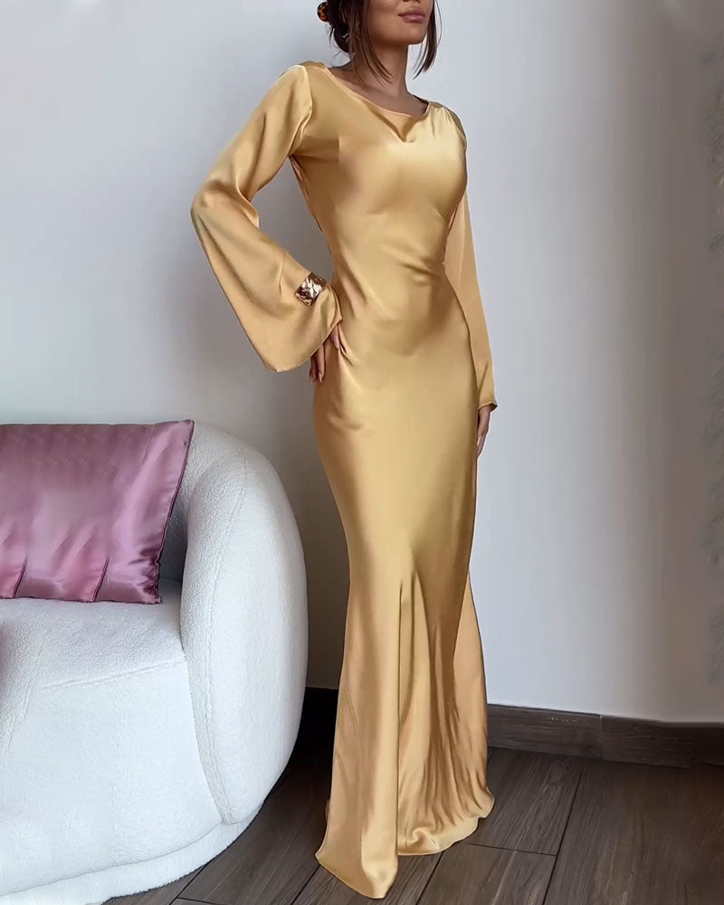 Golden elegant waisted evening dress