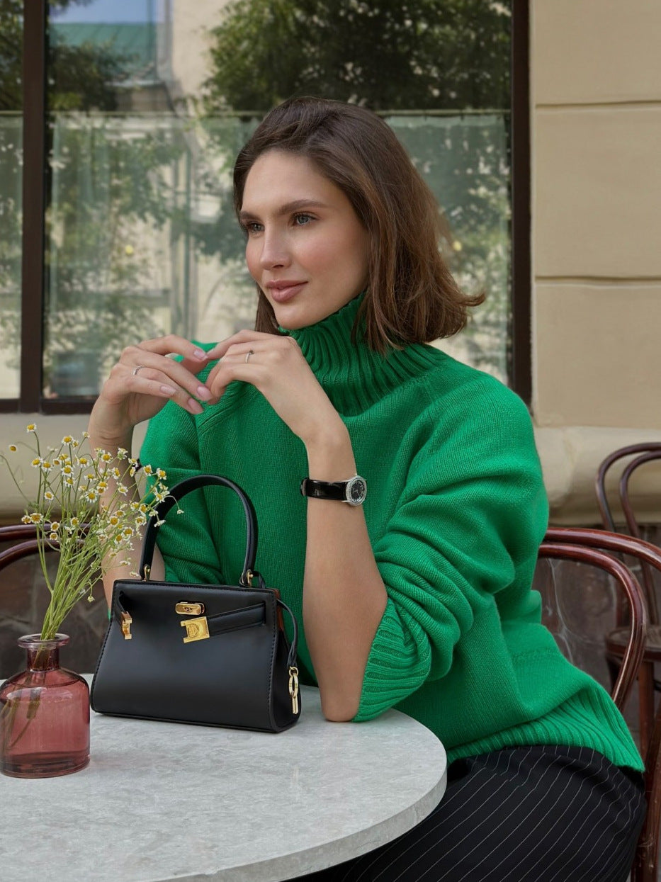 Turtleneck sweater autumn and winter elegant commuter solid color raglan sleeve women's knitted blouse