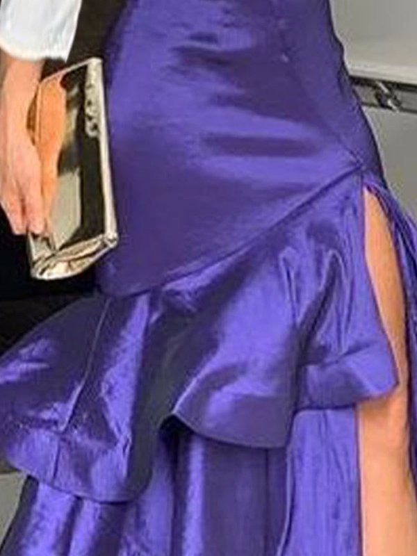 A-Line Loose Layered Solid Color Split-Side Skirts Bottoms