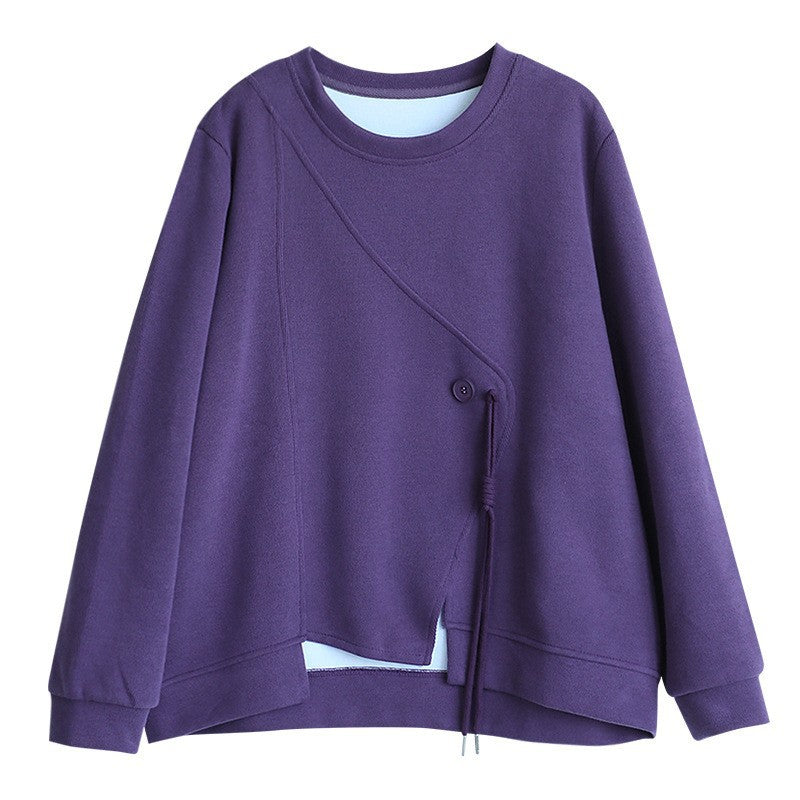 Casual Solid Color Splicing Long Sleeve Sweatshirt