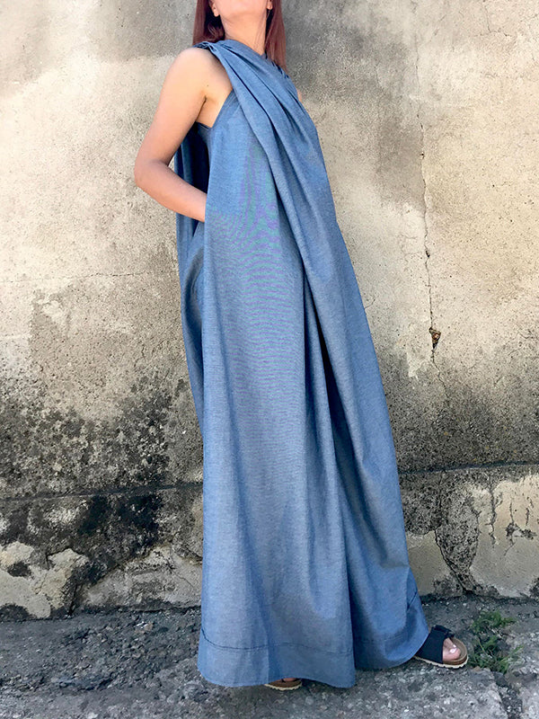 Loose Sleeveless Solid Color Split-Joint V-Neck Jumpsuits