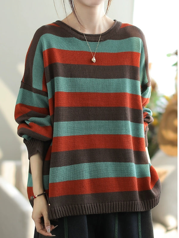 Casual Striped Round Neck Sweater