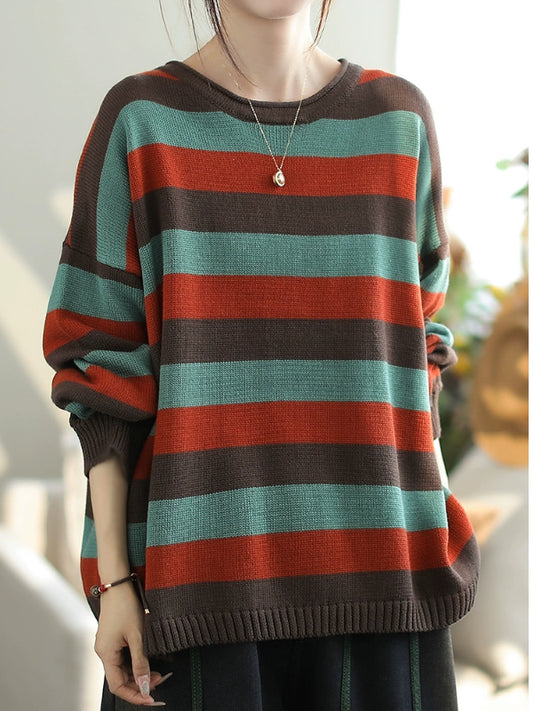 Casual Striped Round Neck Sweater