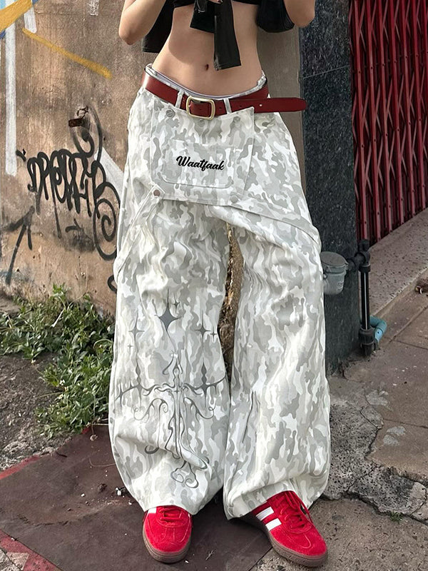 Loose Wide Leg Contrast Color No Belt Pants Trousers