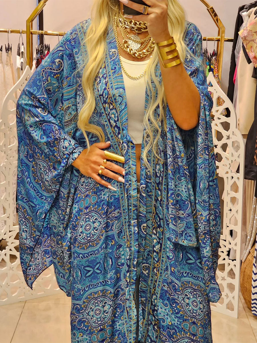 Summer vacation printed kimono