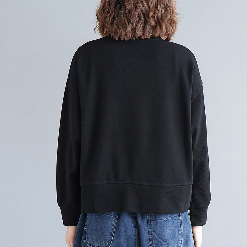 Loose Splicing Long Sleeve Round Neck Sweatshirt