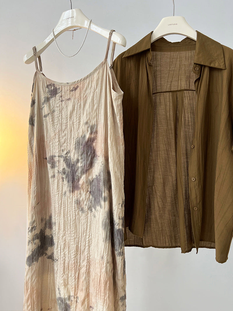 Classic Ink Painting Dye Sleeveless Midi Dress