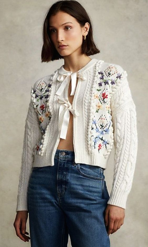 Floral Knit Cardigan Sweater