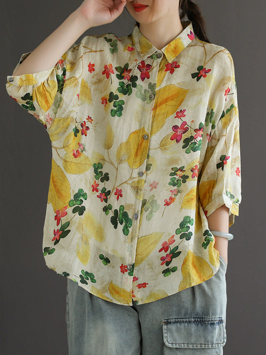 Colorful Cotton Linen Long Sleeve Shirt