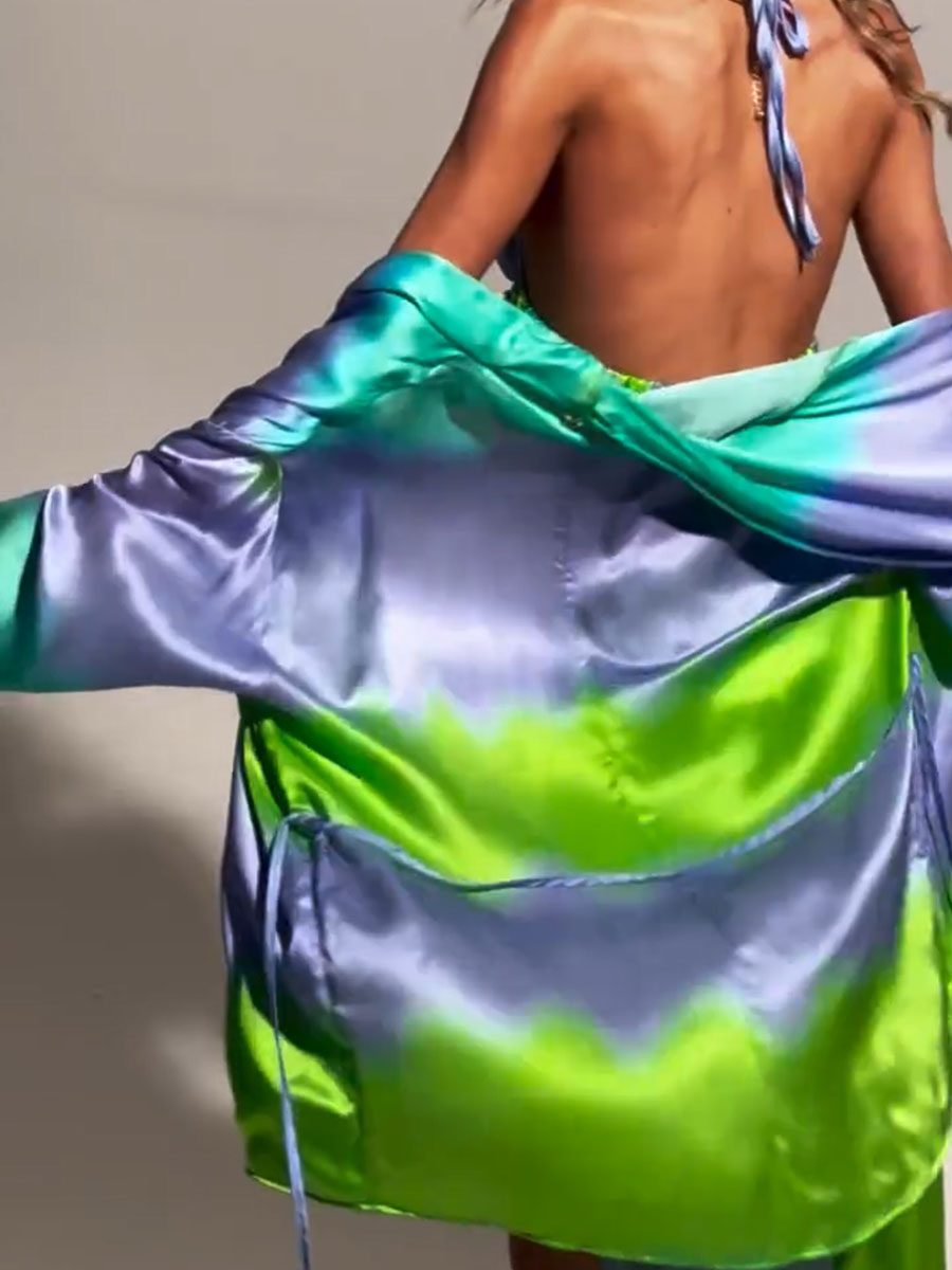 Vacation gradient print sexy three-piece set