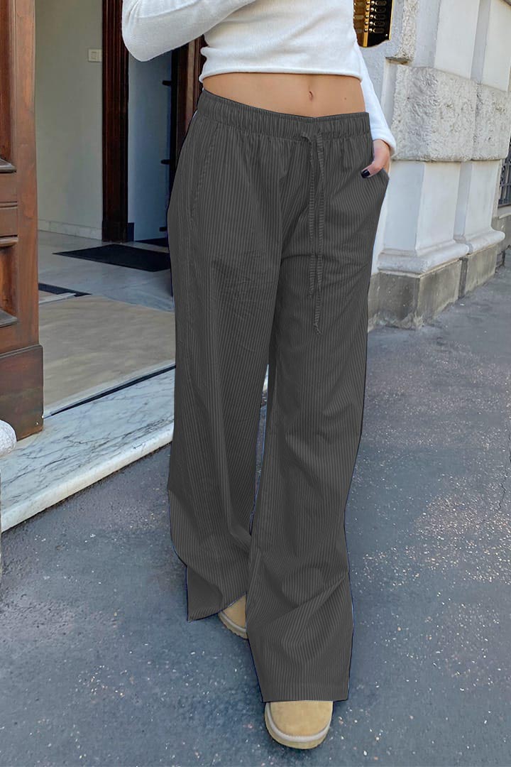 Striped Cotton And Linen Print Drawstring High Waist Straight Casual Pants (Buy 2 Free Shipping)