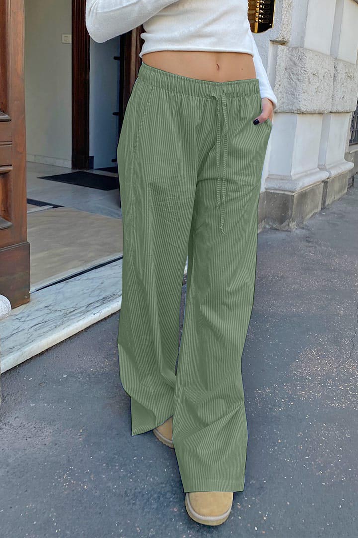 Striped Cotton And Linen Print Drawstring High Waist Straight Casual Pants (Buy 2 Free Shipping)