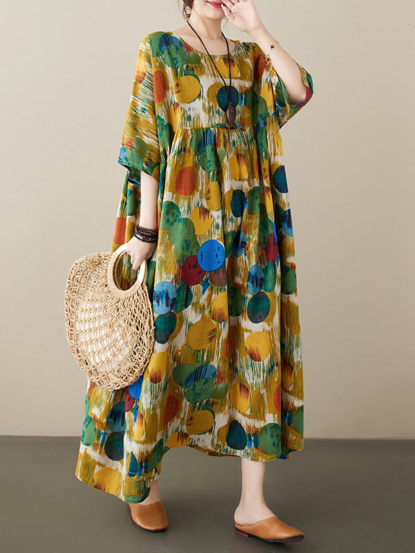 Bohemian Style Colorful Printed Short Sleeve Maxi Dress