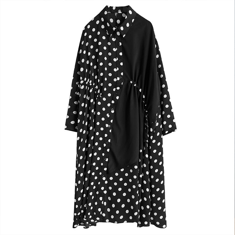 Literary Polka Dot Print Splicing Midi Dress