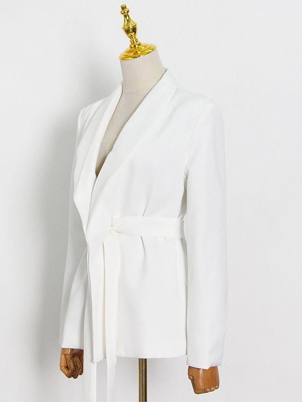 Column Long Sleeves Solid Color Lapel Blazer Pants Set Two Pieces Set