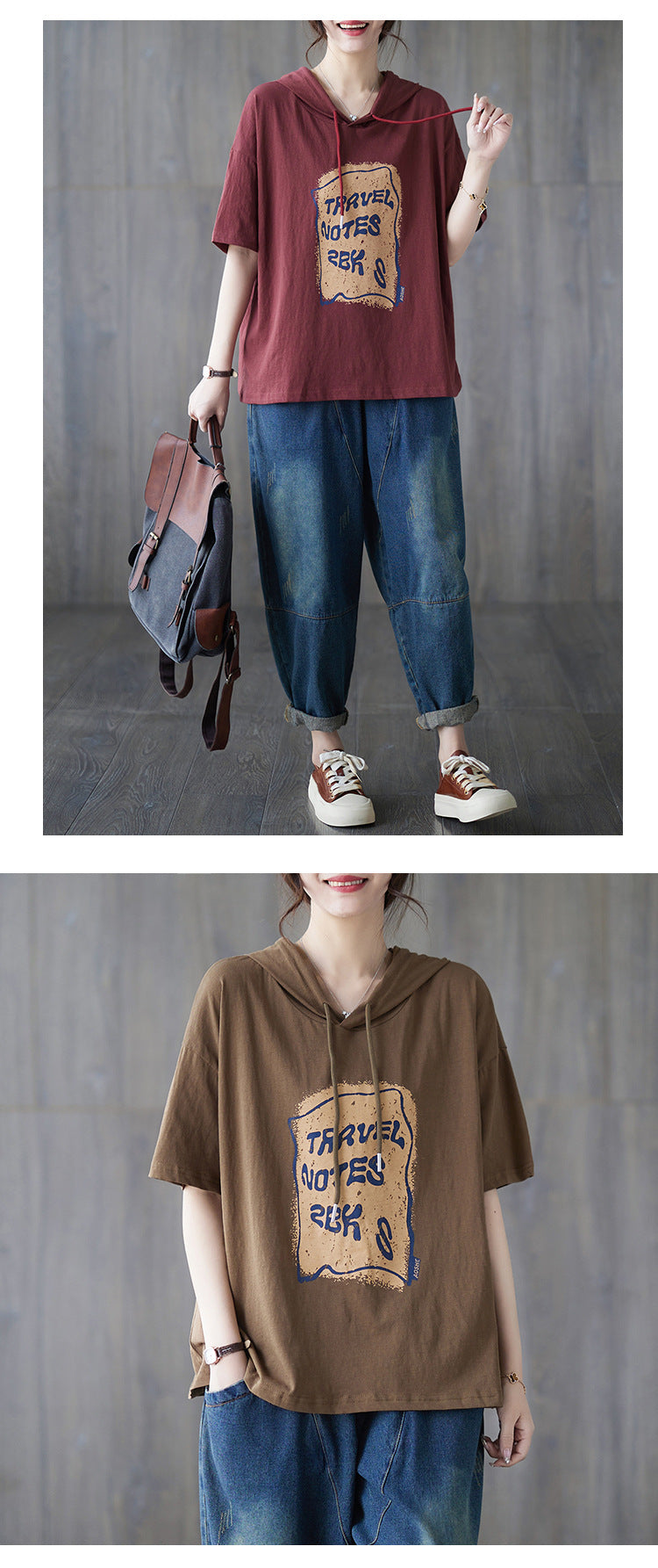 Casual Printed Hooded Short Sleeve T-shirt