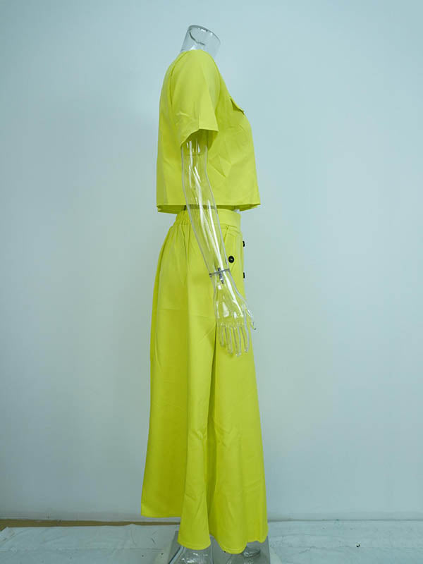 Loose Split-Joint Round-Neck Blouses + A-Line Skirts Two Pieces Set