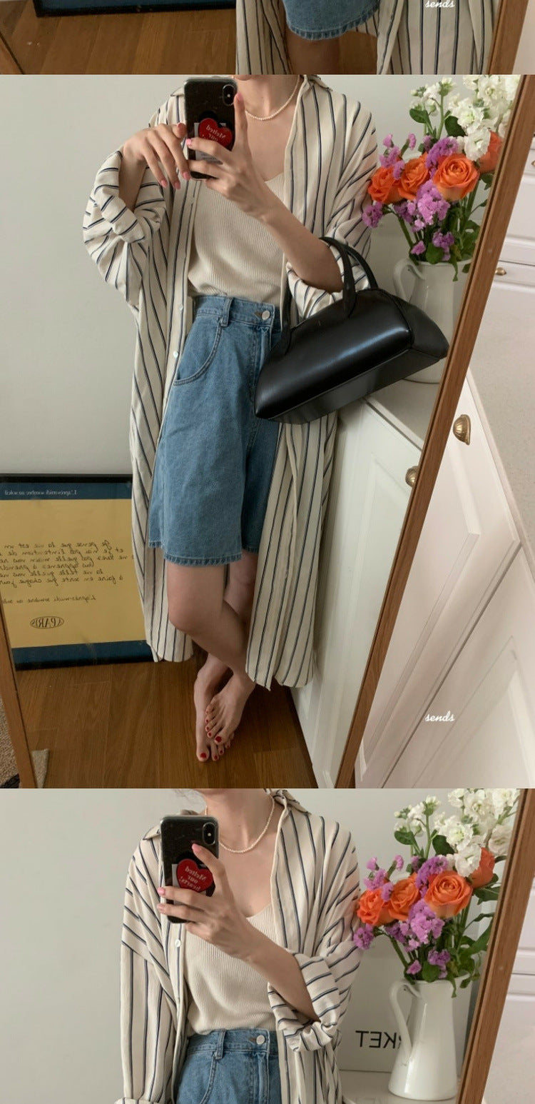 Chic Striped Mid-sleeve Maxi Dress