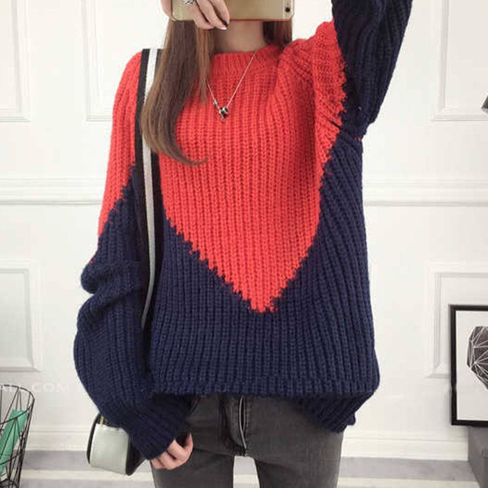 Patchwork Mid-Length Women's Sweater