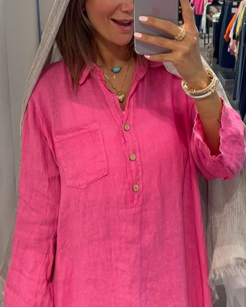 Casual Lapel Pocket Detail Loose Dress