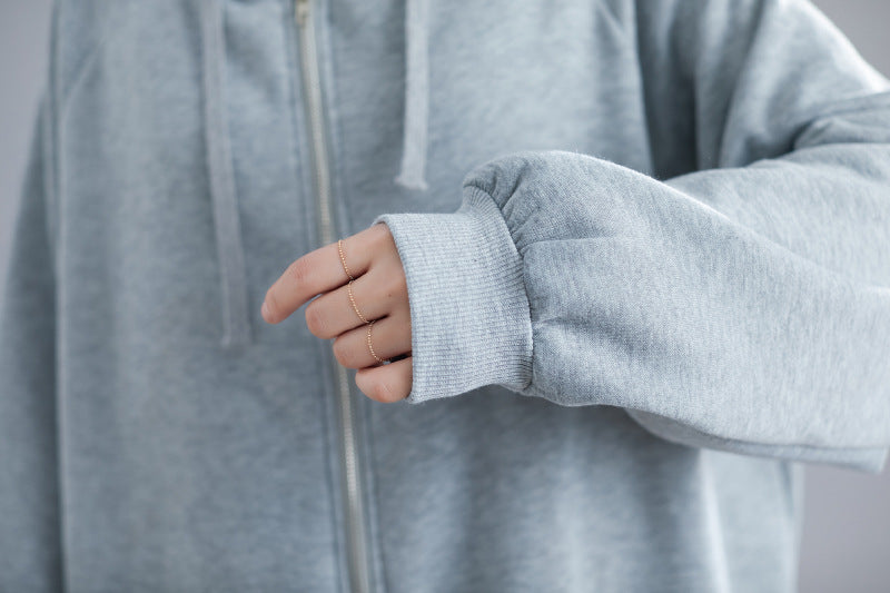 Casual Loose Solid Color Hooded Coat