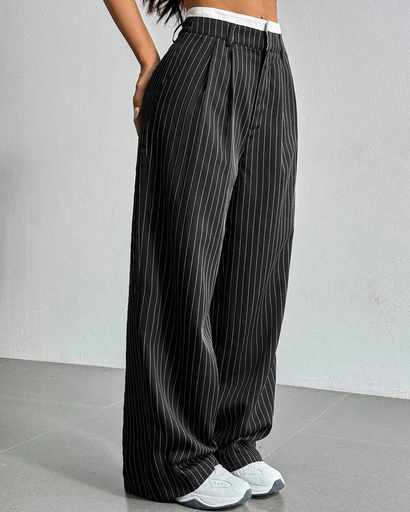 High-Waist Patchwork Striped Pants