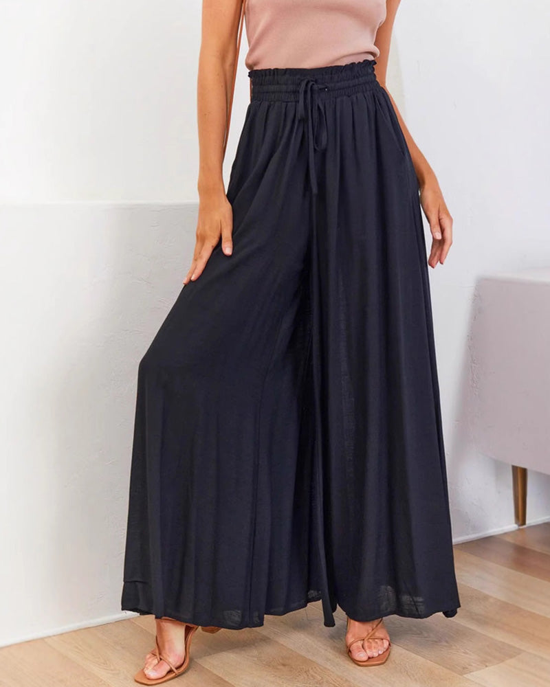 High-waisted Elasticized Wide-leg Culottes