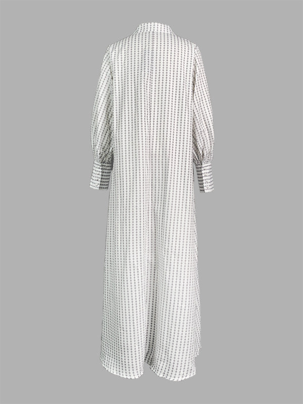 Long Sleeves Loose Buttoned Split-Side Striped Lapel Maxi Dresses Shirt Dress