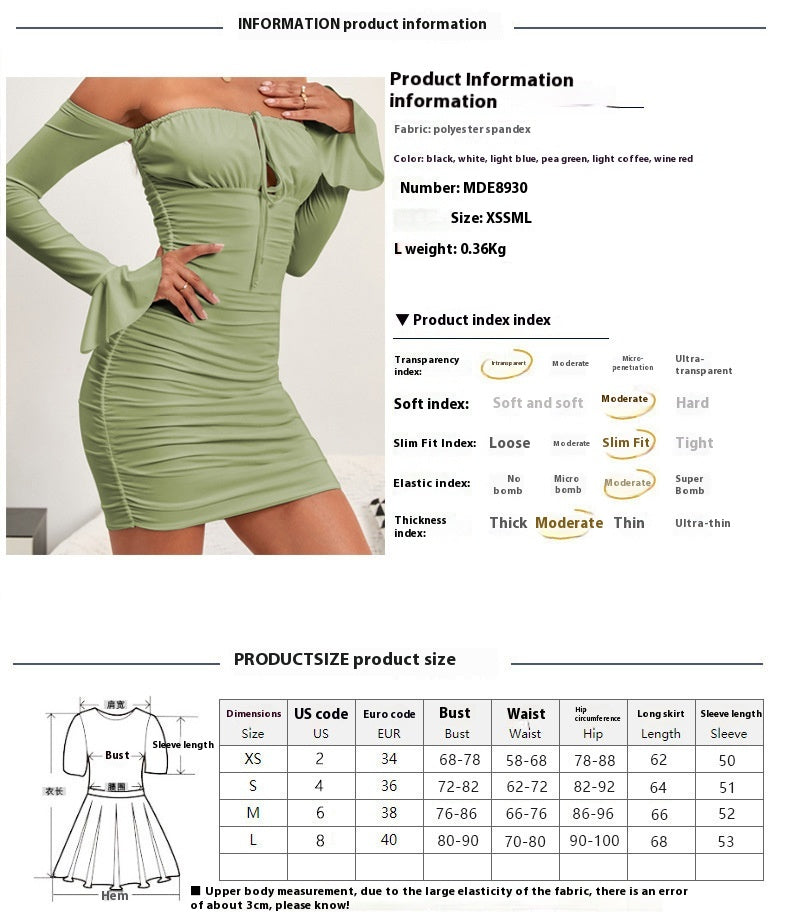 Women's lace-up off-shoulder long sleeve slim fit sheath sexy dress casual party