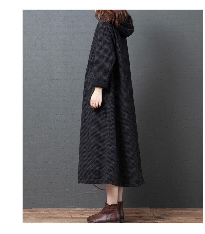 Loose Splicing Hooded Cotton Coat