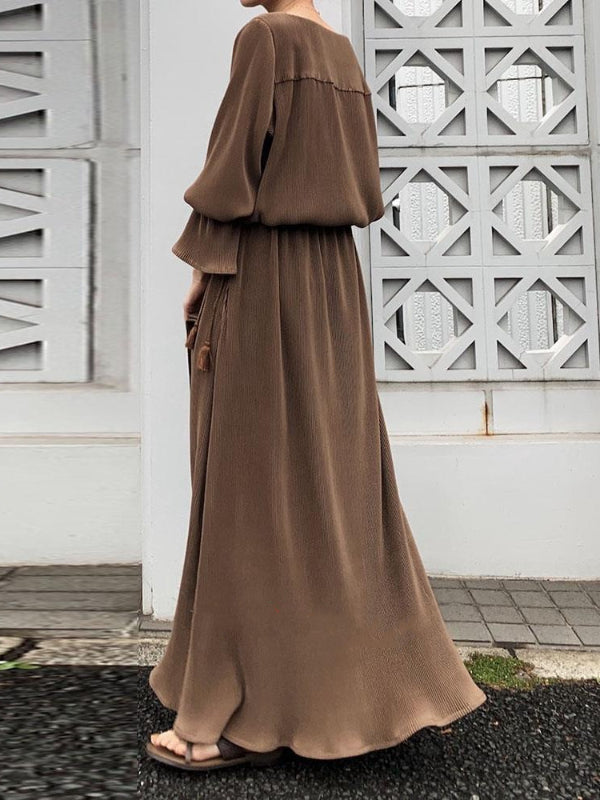 Literary Solid Color Flared Sleeve Maxi Dress