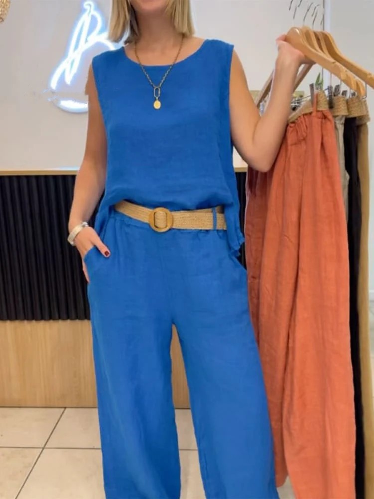 Solid Color Sleeveless Top Pants Two-Piece Set