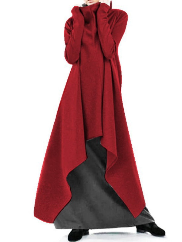 Irregular Solid Color High Collar Long Sleeve Sweatshirt