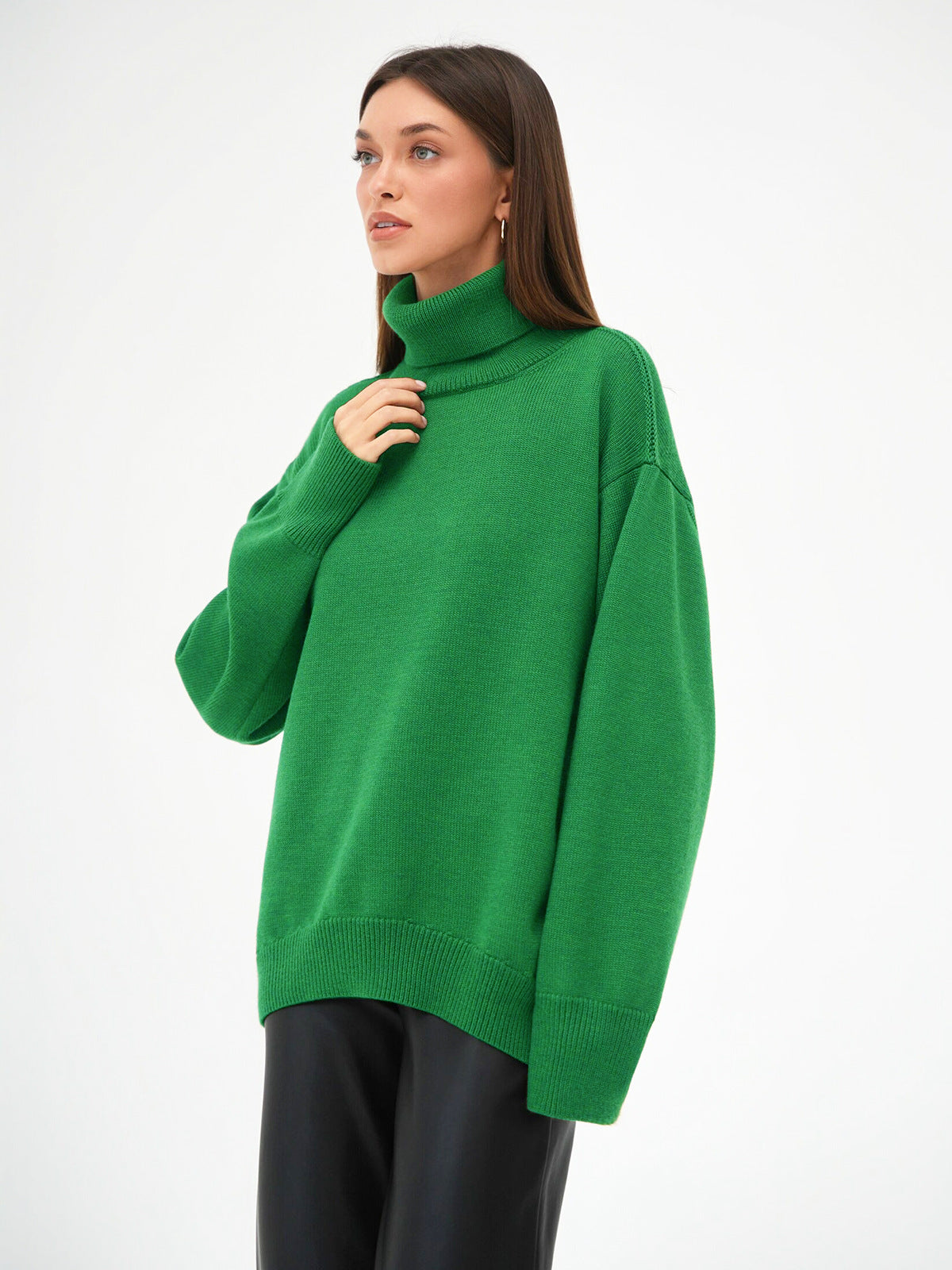 Women's turtleneck sweater autumn and winter loose sweater classic all-match solid color pullover knitted top