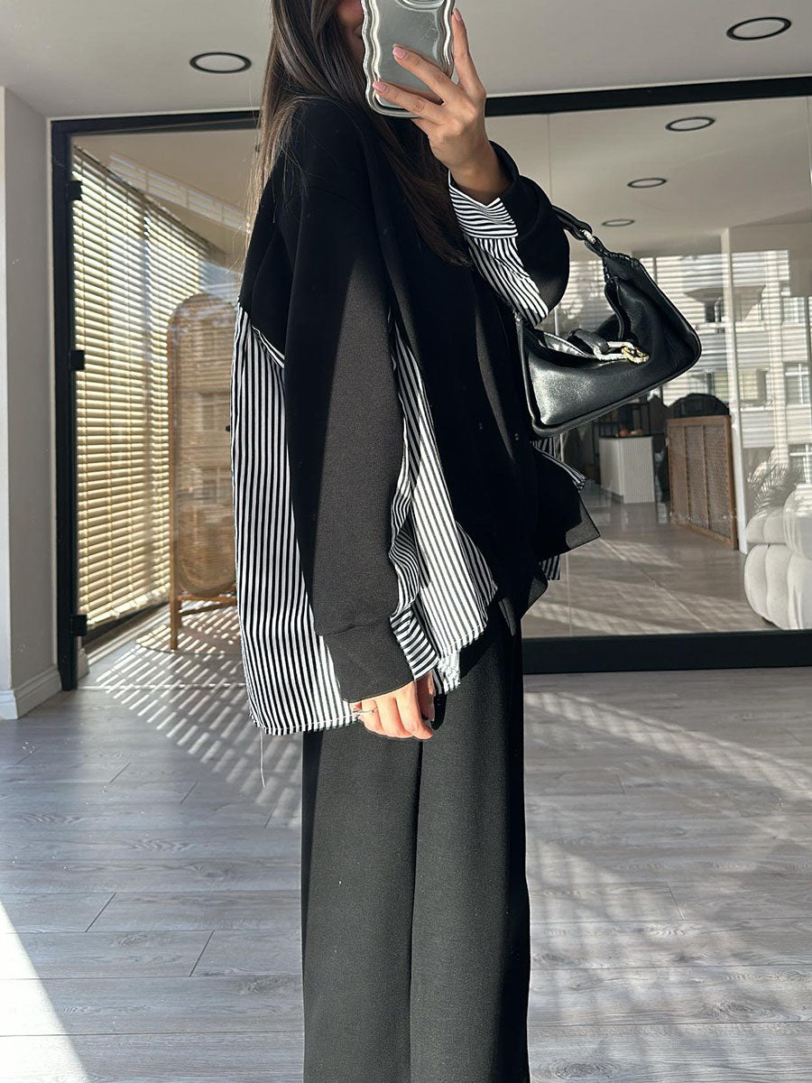 Women's striped patchwork casual two-piece set