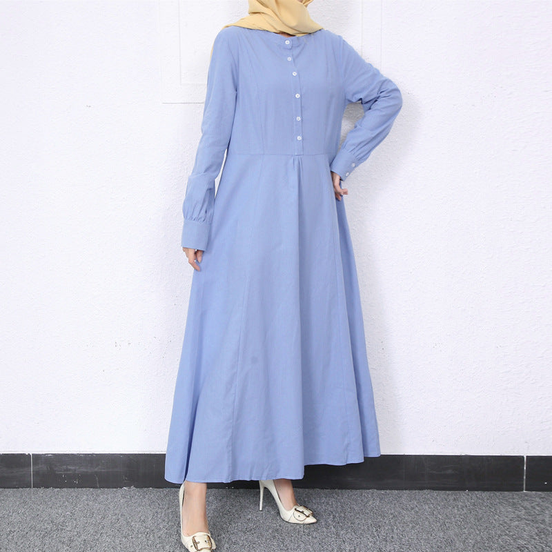 Simple Solid Color Stand Collar Maxi Dress