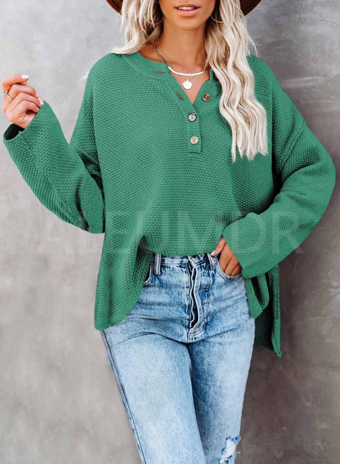 Plus Size Sweater for Women Long Sleeve Fall Winter Warm Pullover Tops Light Green XL