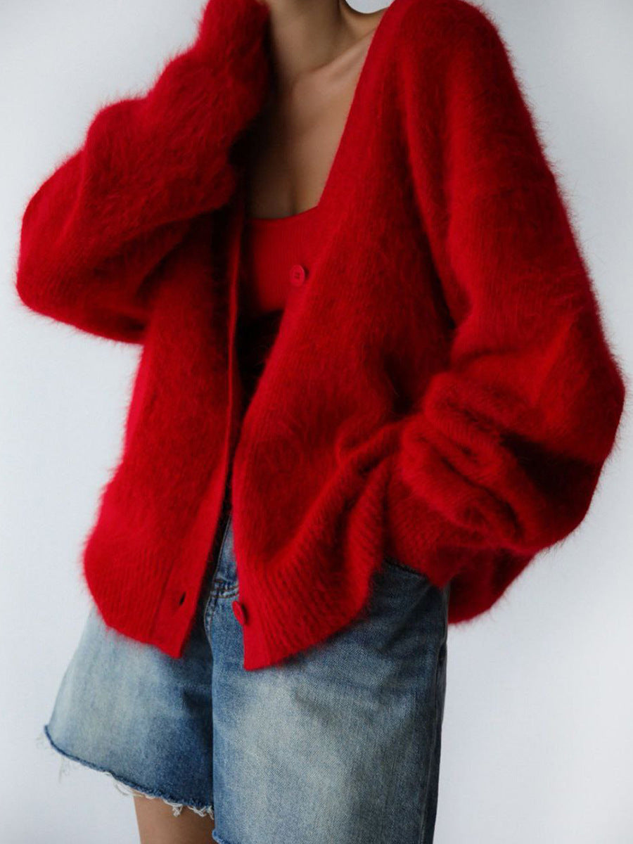 Mink-Like Knitted Sweater Cardigan Autumn And Winter Lazy