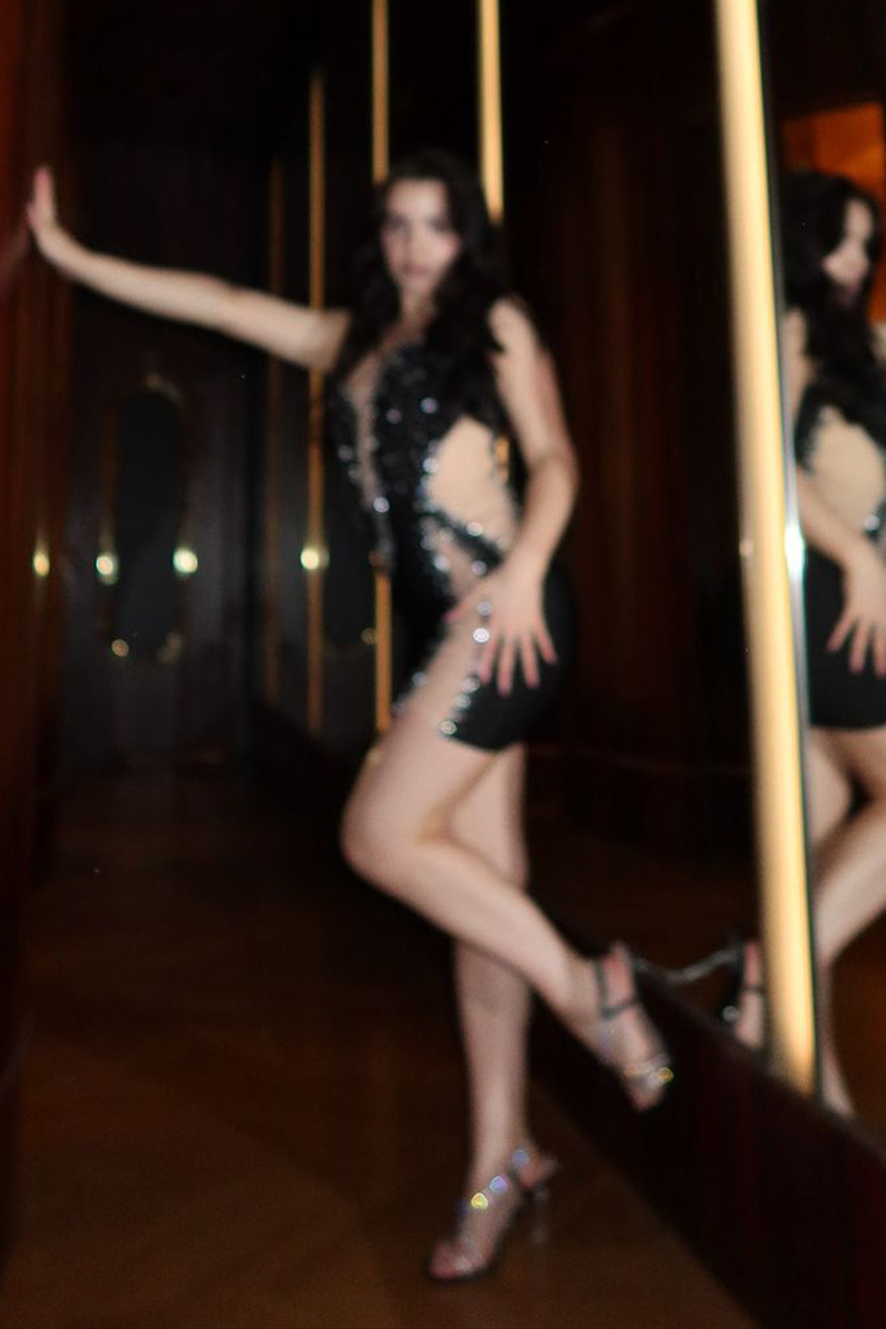 Mare Strapless Rhinestone Bandage Dress In Black