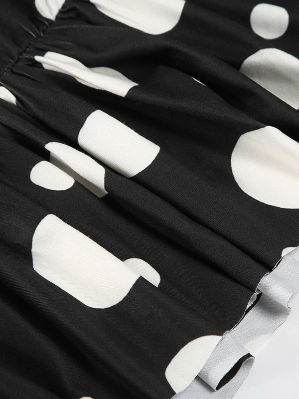 Sleeveless Contrast Color Pleated Polka-Dot Spaghetti-Neck Mini Dresses