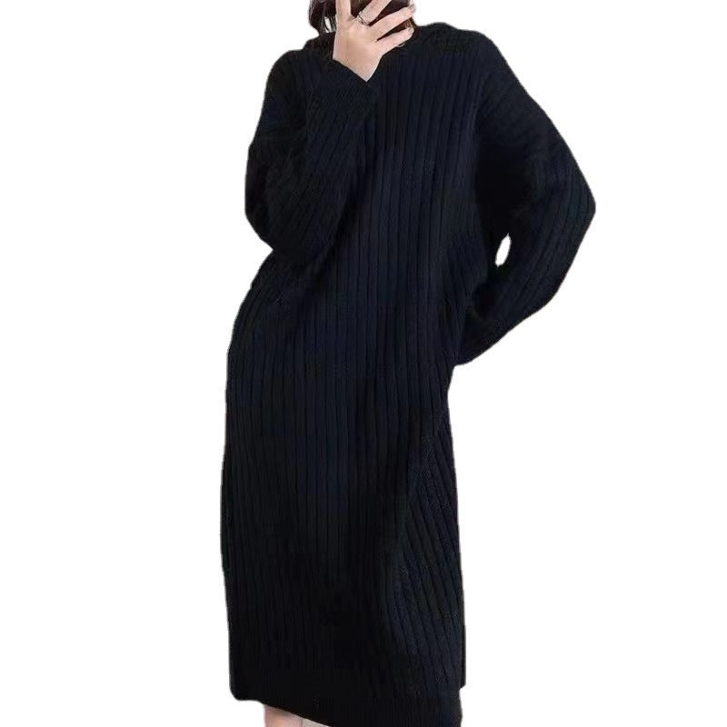 Simple Solid Color Hooded Sweater Dress