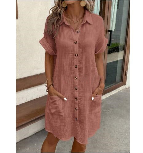 V-Neck Button-Lapel Shirt Dress