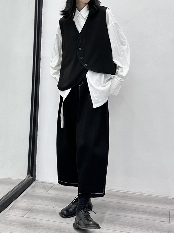 Harem Pants High Waisted Elasticity Pleated Split-Joint Ninth Pants